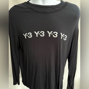 Y-3 Black Long Sleeve Logo Crew Tee with White Print